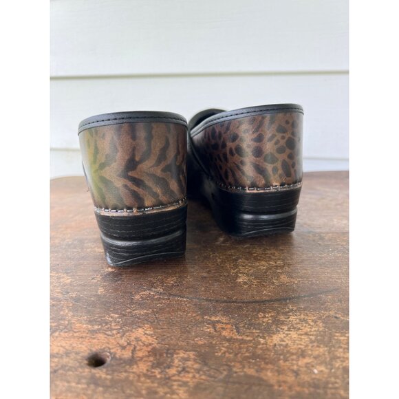 Dansko Womens Professional Leopard Print Clogs Brown & Black Leather Slip-On Sho - Picture 3 of 5